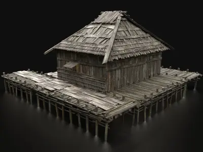 AAA SWAMP WETLAND FANTASY MEDIEVAL WOODEN TRIBE HOUSE HUT Low-poly 3D model