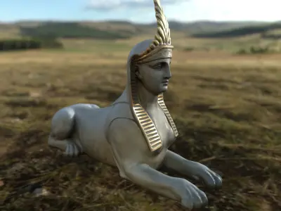 Sphinx sculpture  exterior and interior model  Low-poly 3D model