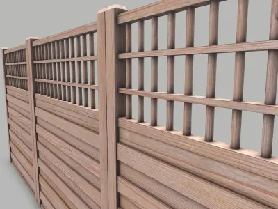 Modular Wooden Fence 5 Low-poly 3D model