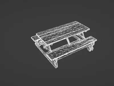 Folding Wooden Picnic Table with Attached Benches 3D model