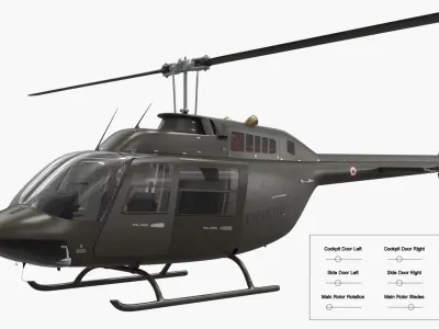  Bell 206 JetRanger Helicopter Italian Army Green Rigged 