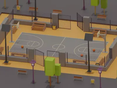 Low Poly Basketball Court Pack Low-poly 3D model