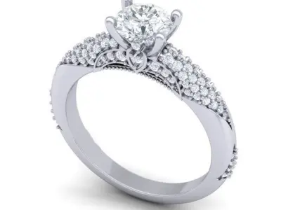 Solitaire Engagement Wedding Rings Double halo Bridal Ring 3D print model