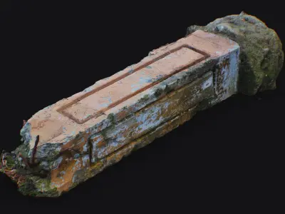 Old Concrete Railing Post Destroyed Beam Peeling Structure 3D model