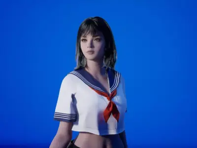 Cyberpunk Schoolgirl  Low-poly 3D model
