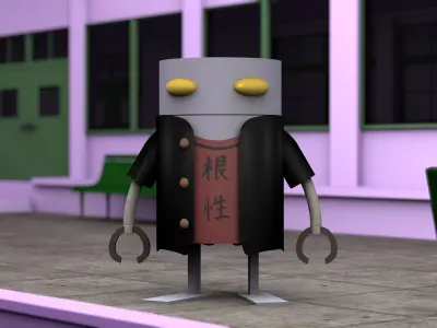 Mechazawa robot on bench Free 3D model