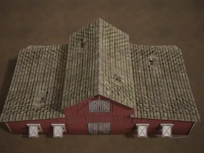 Barn Cattle Shed Farm Shelter Village Farmhouse With Interior  4 Low-poly 3D model