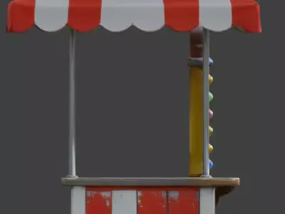 Vintage Striped Circus Ticket Booth 3D Model Low-poly 3D model