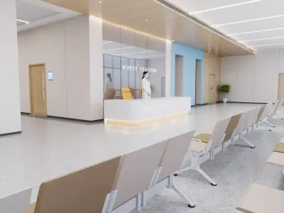 Modern Multi-Level Hospital Atrium Lobby 3D model