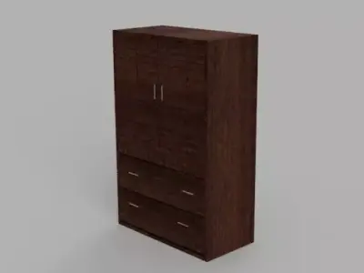 Modern Wooden Office Storage Cabinet with Drawers and Shelves Low-poly 3D model