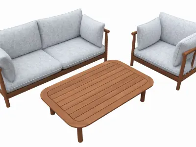 Outdoor set 2 seater sofa chair coffee table 03 3D model