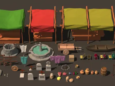 polygon nature blocks and items for RPG Adventure games  Low-poly 3D model
