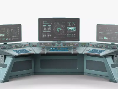 Low-Poly Sci-Fi Control Console Set  Low-poly 3D model