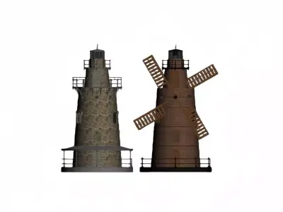 Lighthouse and Windmill Fusion 3D model