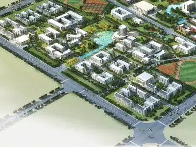 Modern University Campus Masterplan 3D model