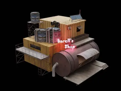 Barrels Shop  Post Apocalyptic Sci-Fi Building 3D model