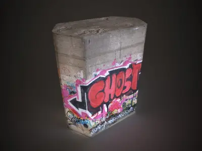 Column concrete block with graffiti Low-poly 3D model