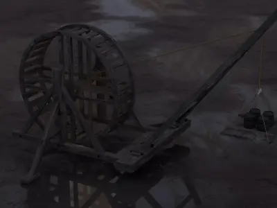 Medieval Treadmill Crane Low-poly 3D model
