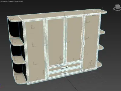 wardrobe wooden with doors and drawers 3D model