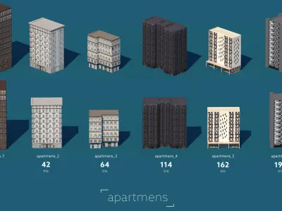  Realistic Buildings Pack Ultra Low Poly Low-poly 3D model