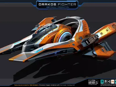 DRAKOS - Fighter Spacecraft  Low-poly 3D model