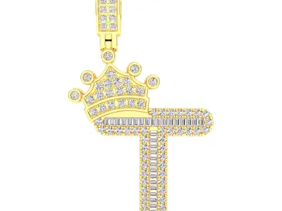 Crown Initial  T  Letter Pendant 3D print model