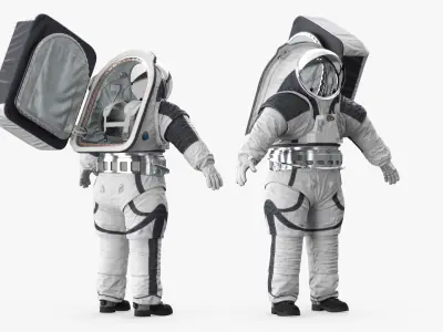 EVA Space Suit with Detailed Interior White Rigged 