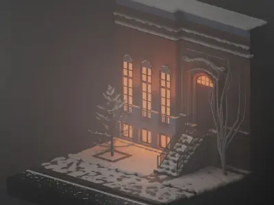 New York Street Winter Snow Low-poly 3D model