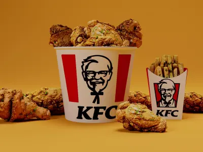 KFC Fried Chicken and Fries 3D Model Ultra Realistic Fast Food Low-poly 3D model