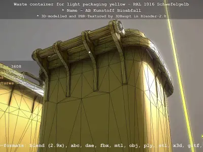 Waste container for light packaging yellow - RAL 1016  Low-poly 3D model