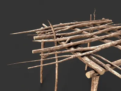 Primitive Wood Stick Jungle Shelter 12 Low-poly 3D model