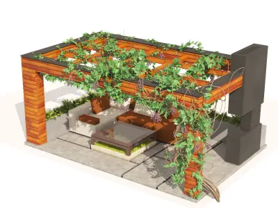 Grape Vine Pergola with furniture 3D model