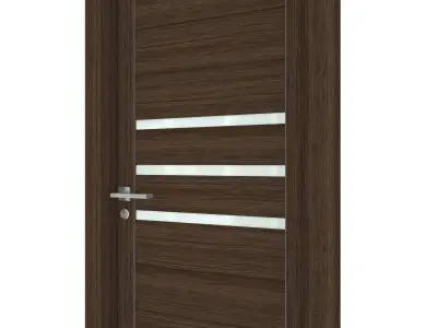 Door-057 wooden door with glass panels 3D model