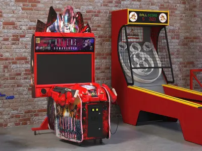  Arcade Game Machine Aliens Armageddon Off State Rigged for Cinema 4D 