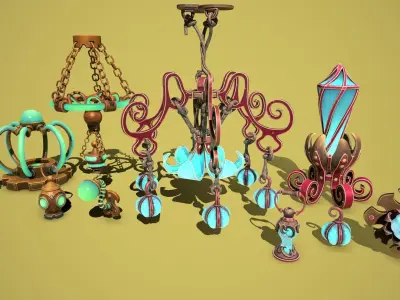 Fantasy lamps Low-poly 3D model