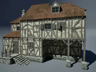 Modular Medieval Houses Game Ready Low-poly 3D model
