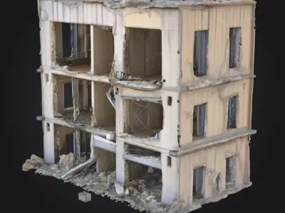 Destroyed Concrete Apartment 3D Model  War Zone Environment Low-poly 3D model