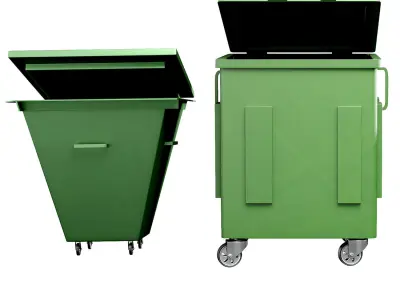 Dumpster set two trash cans on wheels Low-poly 3D model