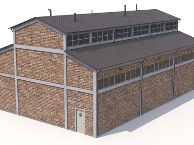 4 Brick Industrial Buildings Collection PBR 3D Model Pack
