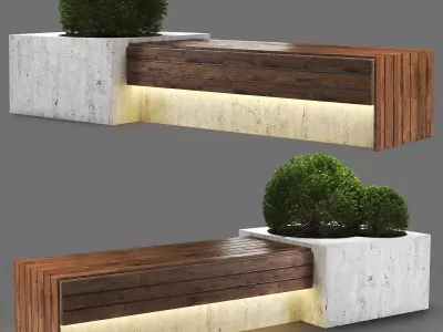 bench1150-280cm concrete bench with plant in it 3D model