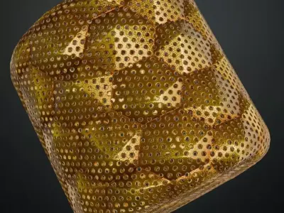 Dented Hexagonal Gold Grill Metal PBR Seamless Texture