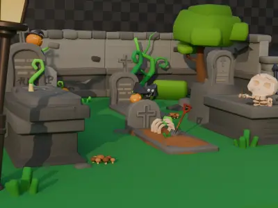 Cute Graveyard Low-poly 3D model