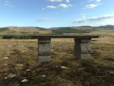  medieval stone bench Low-poly 3D model