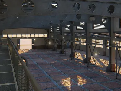 Warehouse industrial building with roof 3D model