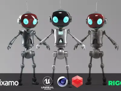 SCI FI Futuristic Cartoon Robot Low-poly 3D model