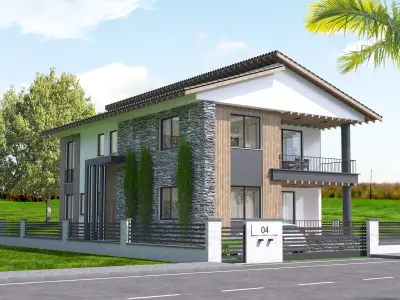 House with fence Low-poly 3D model get