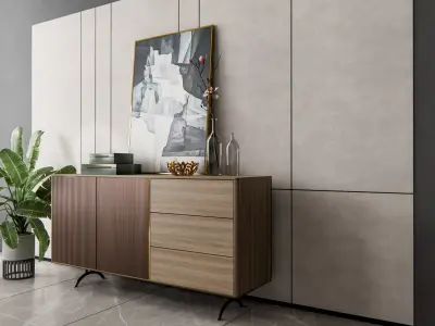 Sideboard with wall panel and flooring 10 3D model