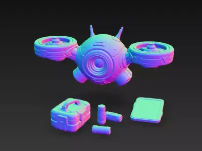 Stylized Sci-Fi Utility Drone - Game-Ready PBR 3D Model Low-poly 3D model