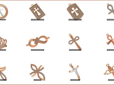 12 Cross Necklace Charm Pendant  3D Model Pack