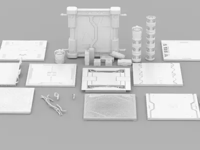 Sci-Fi Panels PBR 3D model Low-poly 3D model